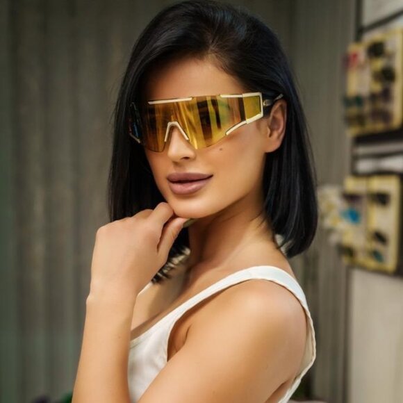 Balmain Women Sunglasses Gold Bronze Mirror Mask FLECHE BPS-138B-141 BRAND NEW - Picture 13 of 15